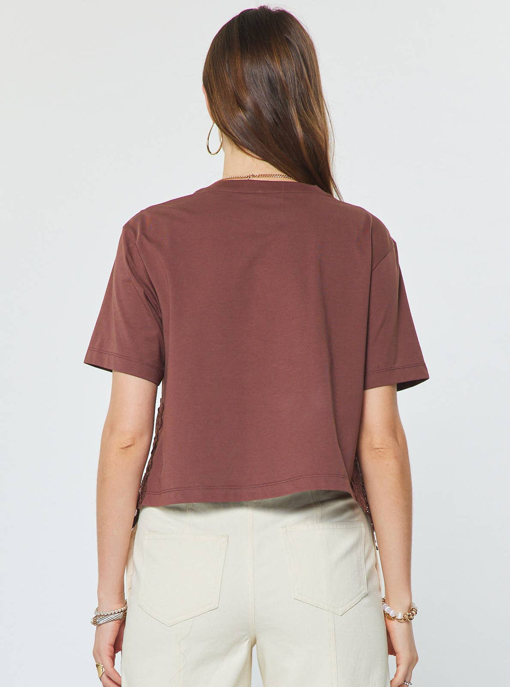 Cotton Blend Lace Hem Cropped Top