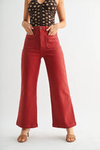 Patch Pocket Wide Leg Jean in Burgundy