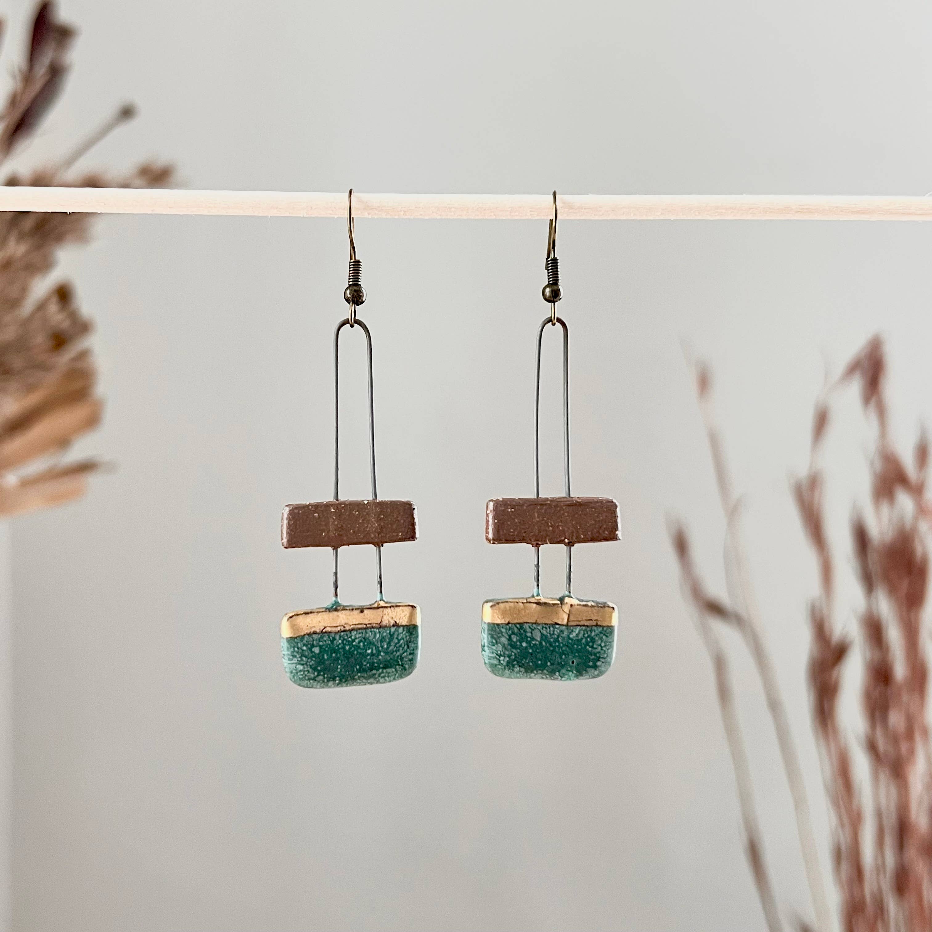 Patina Green and Natural Clay Earrings