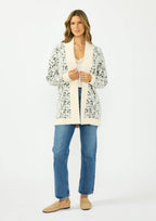 Fuzzy Open-Front Snake-Print Cardigan