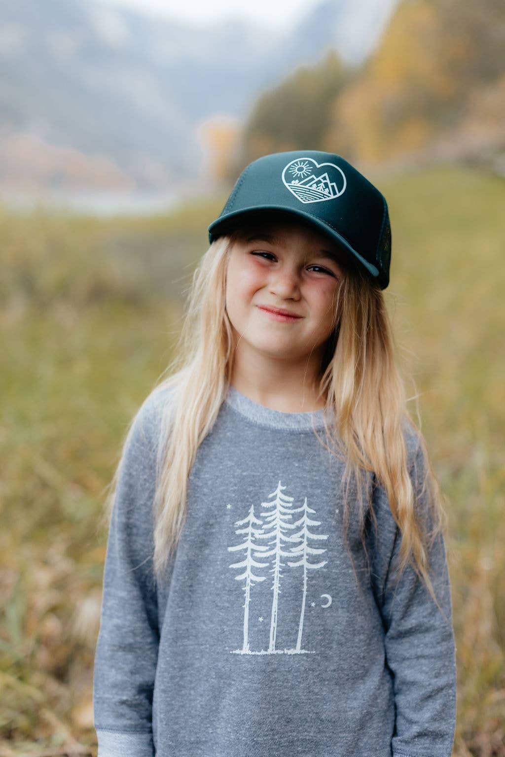 Kid MTN Love Trucker Hat: Dark Green