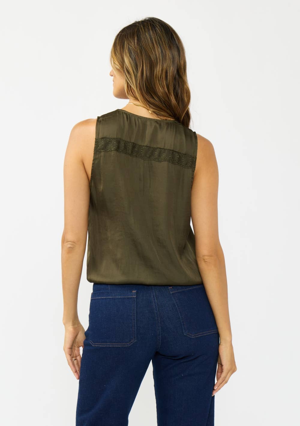 Sleeveless Embroidered Surplice Top with Elastic Hem