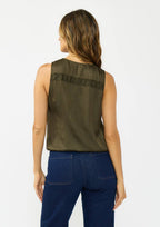Sleeveless Embroidered Surplice Top with Elastic Hem