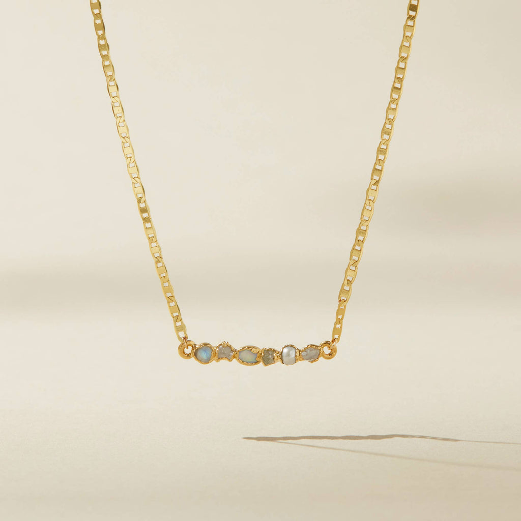 Opal Birthstone Necklace, Moonstone Gemstone Necklace