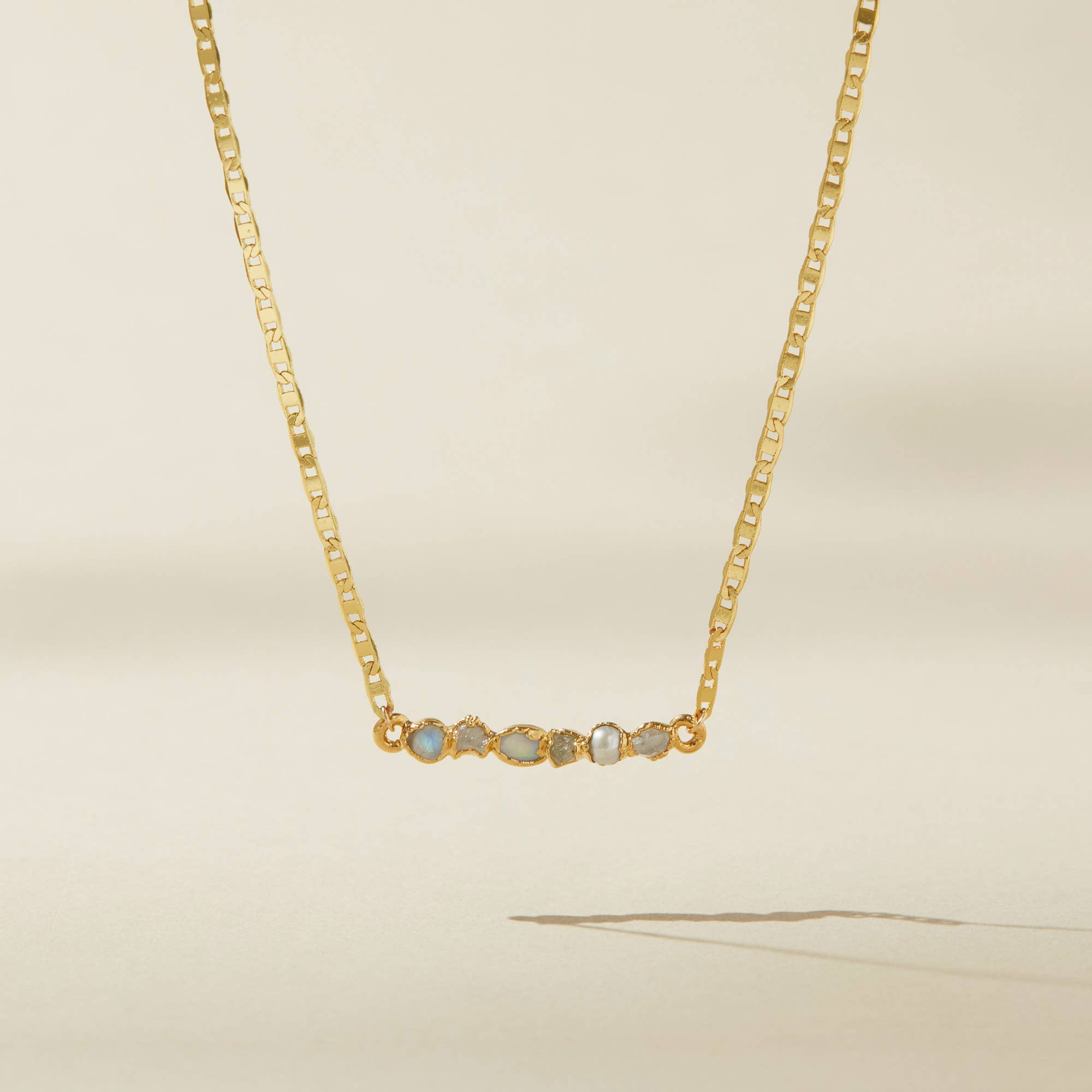 Opal Birthstone Necklace, Moonstone Gemstone Necklace