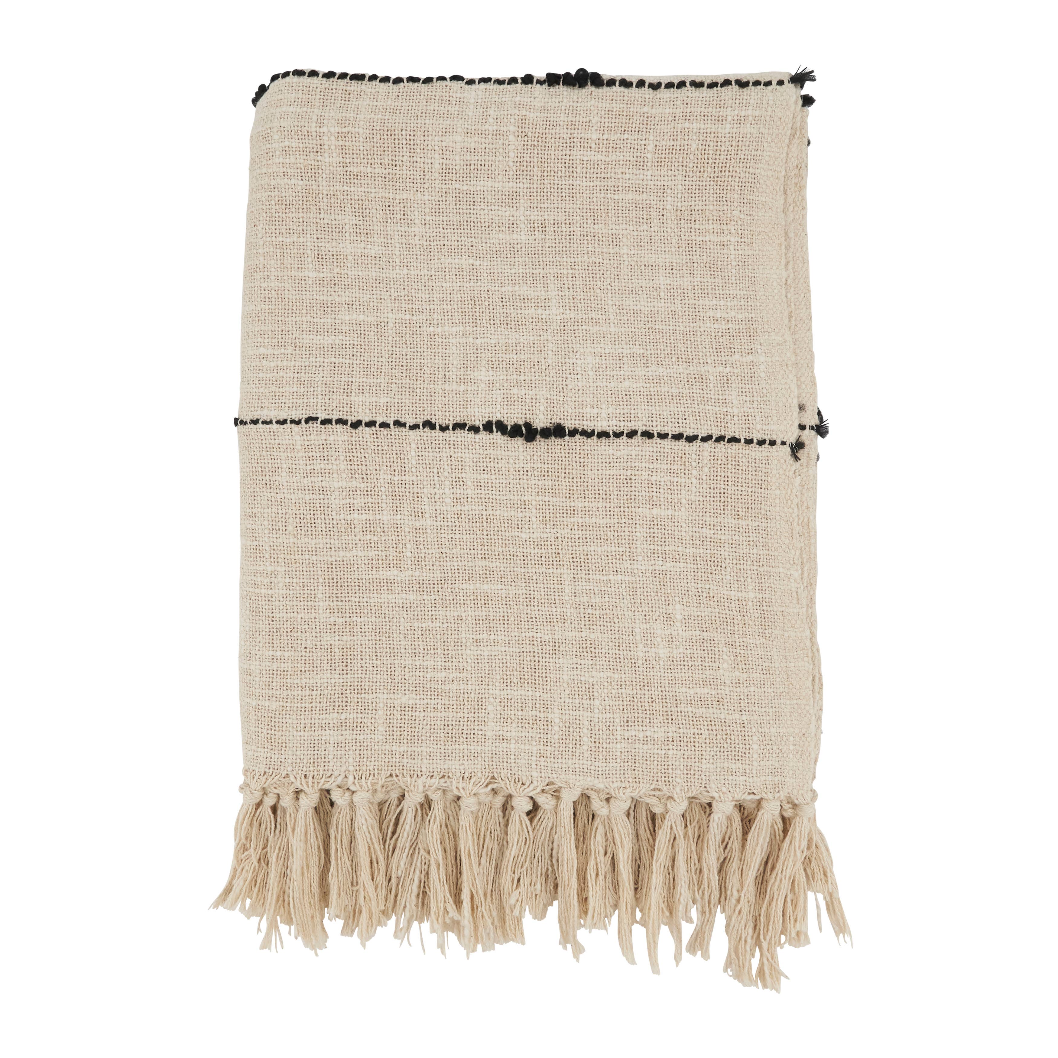 Woven Bliss Textured Stripe Fringe Throw Blanket
