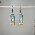 Turquoise Gold Dipped Abstract Hoop Ceramic Earrings
