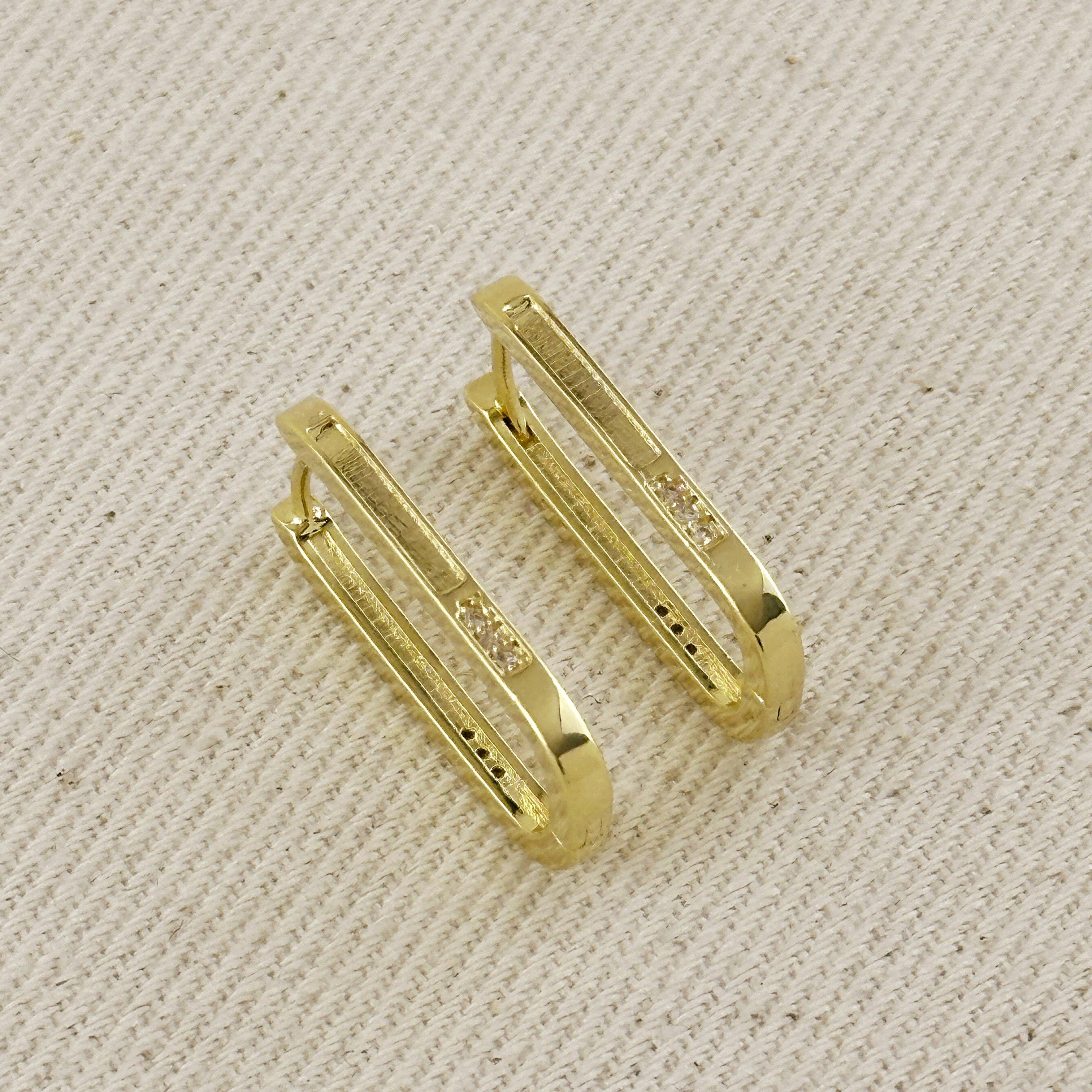 Slight Long Oblong CZ Hoop Earrings