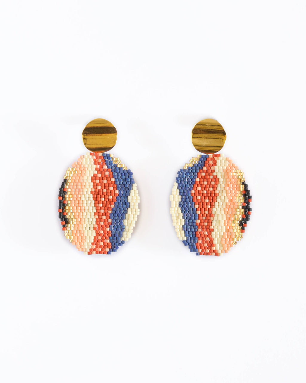 Beaded Handwoven Organic Oval Drop Earrings (Blue)