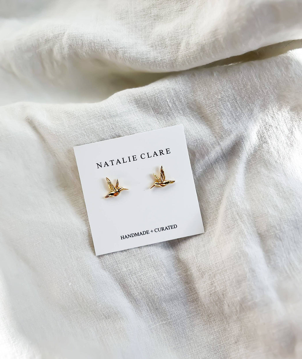 Gold Hummingbird Stud Earrings