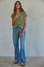 Woven V-Neck Top