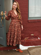 Britta Long Sleeve Tiered Dress Red Floral