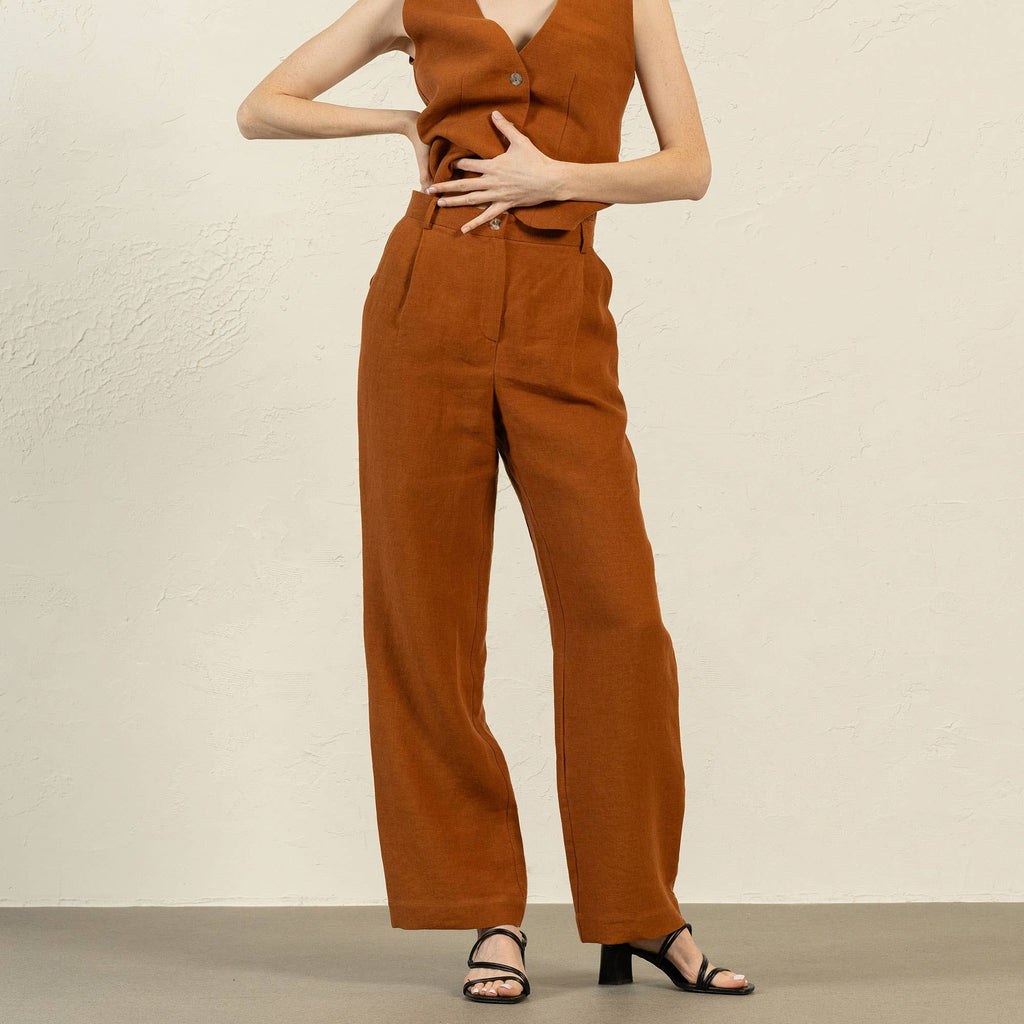 Linen High Drape Pants Lotus - Wide Leg Linen Trousers