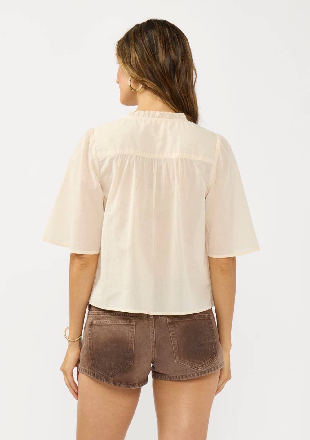 Ruffle Yoke Half Button Top