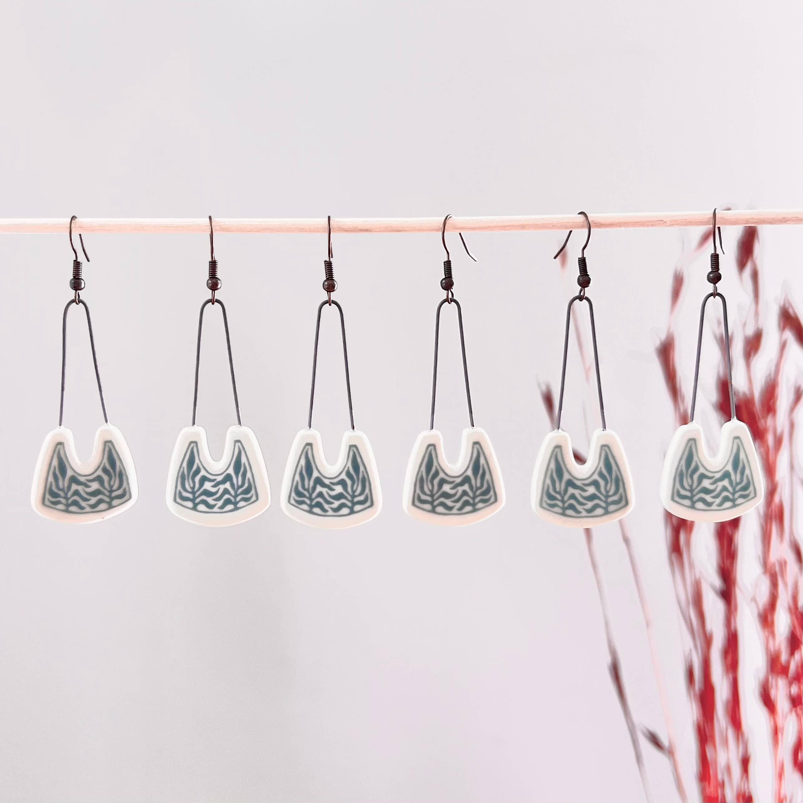 Teal Positive Space Leafy Earrings