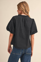 Bubble Sleeve Top With Side Embroidery