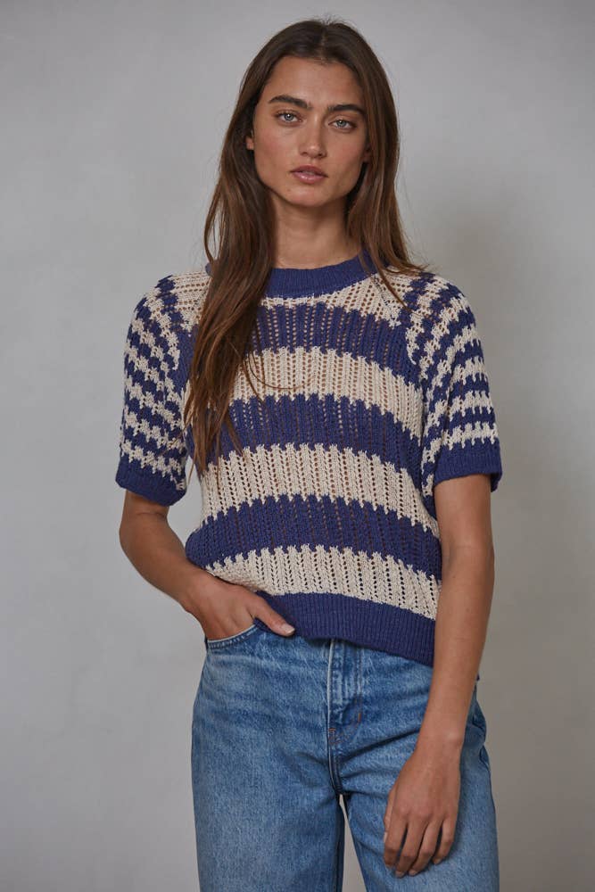 Knit Sweater Cotton Acrylic Short Sleeve Pullover