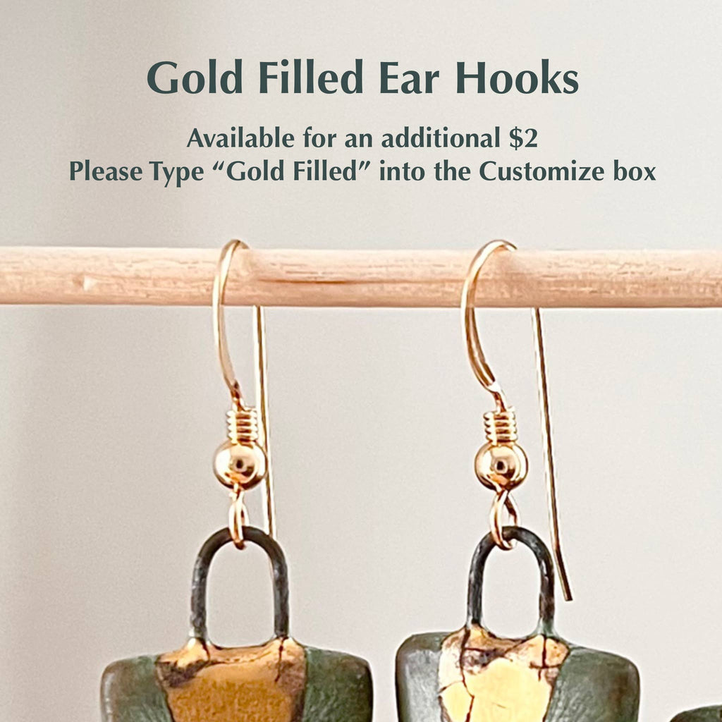 Turquoise Gold Dipped Abstract Hoop Ceramic Earrings