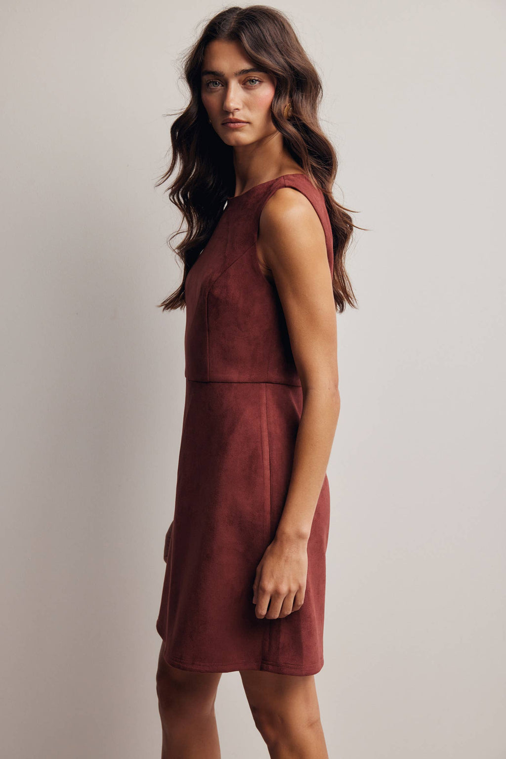 Stretch Suede Sleeveless Mini Dress