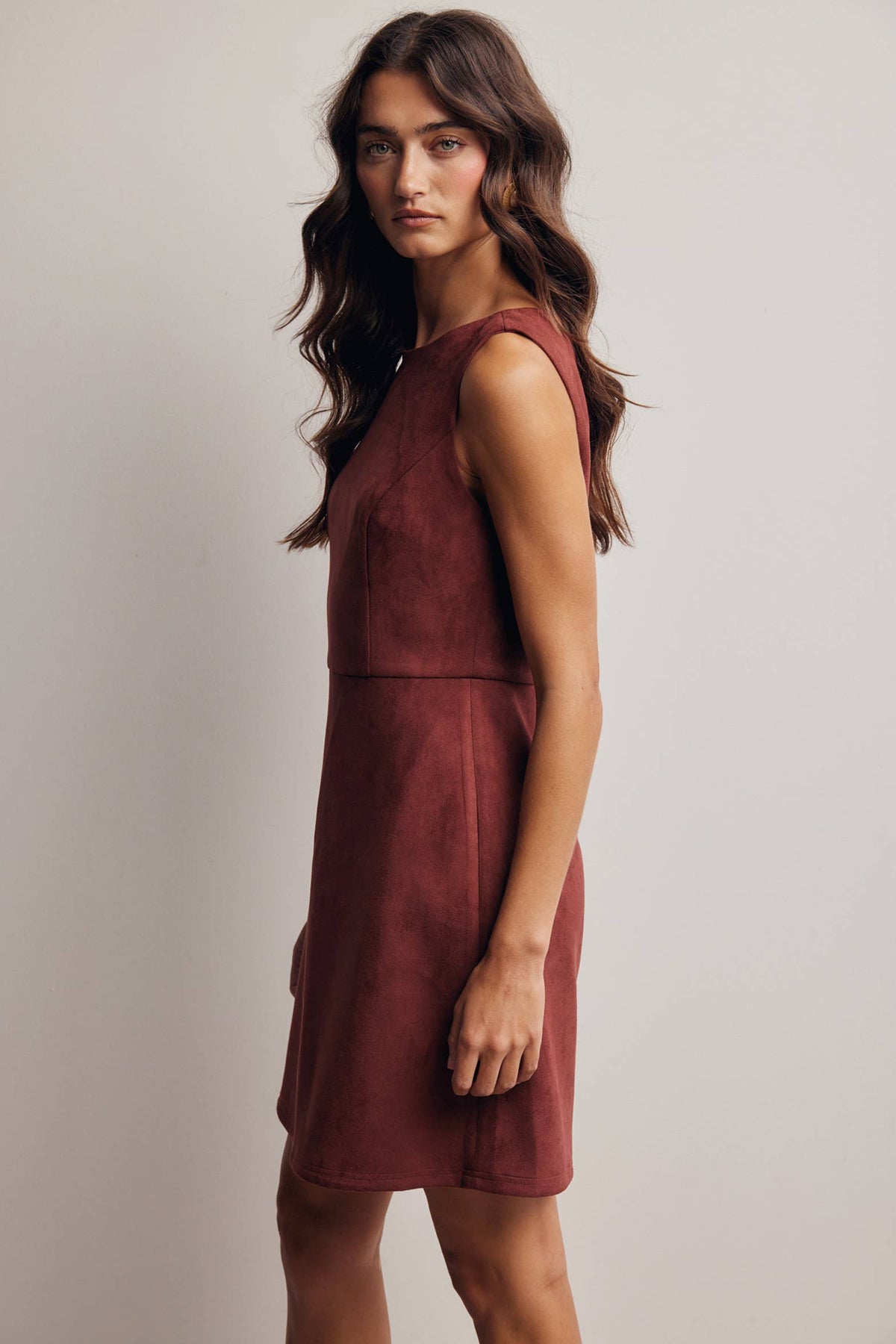 Stretch Suede Sleeveless Mini Dress