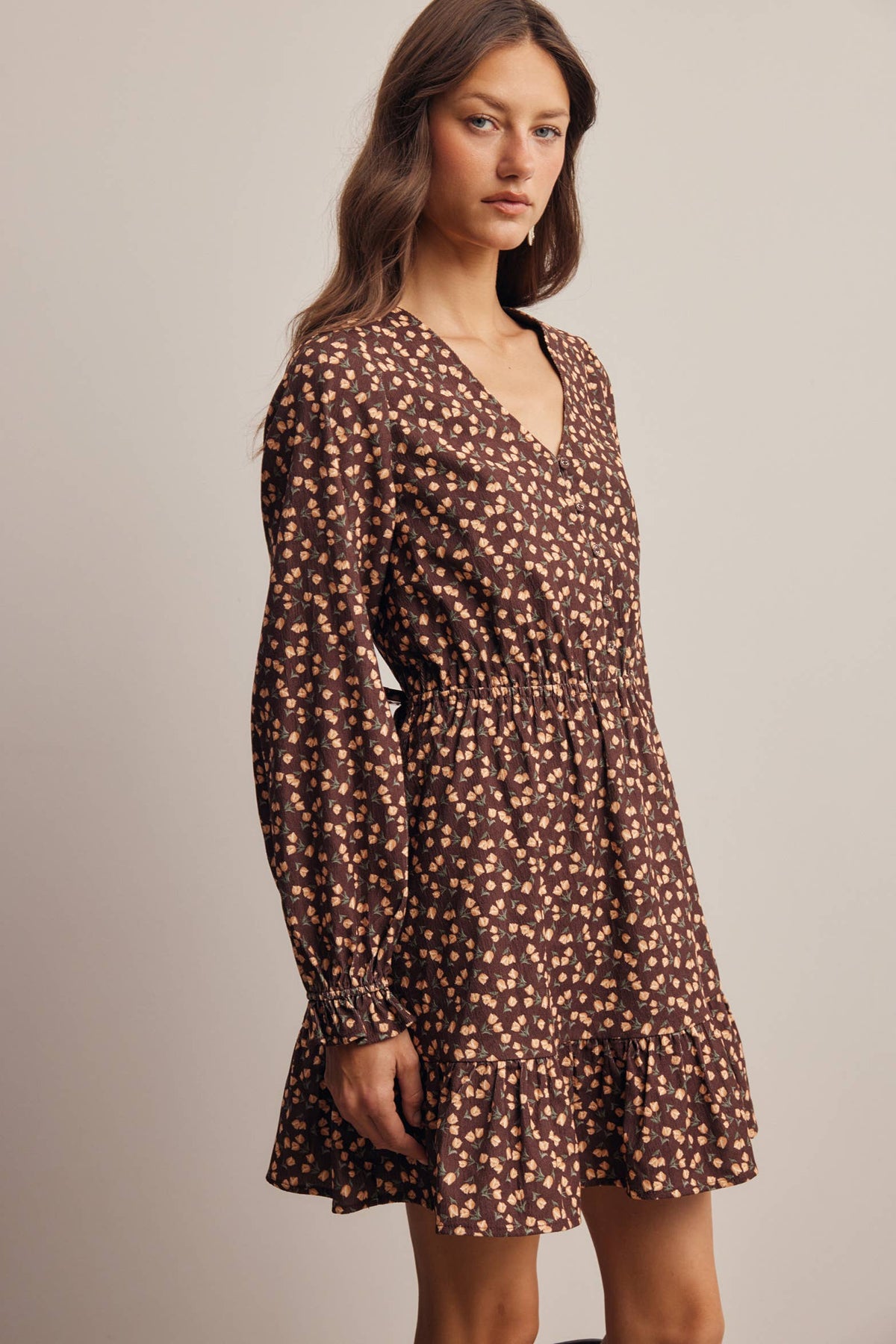 Floral Printed Corduroy Mini Dress
