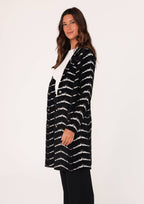 Fuzzy Chevron Jacquard Button Front Cardigan