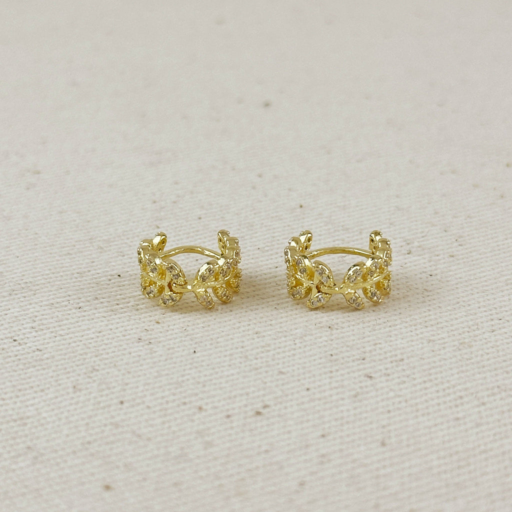 CZ Leaf Clicker Hoop Earrings