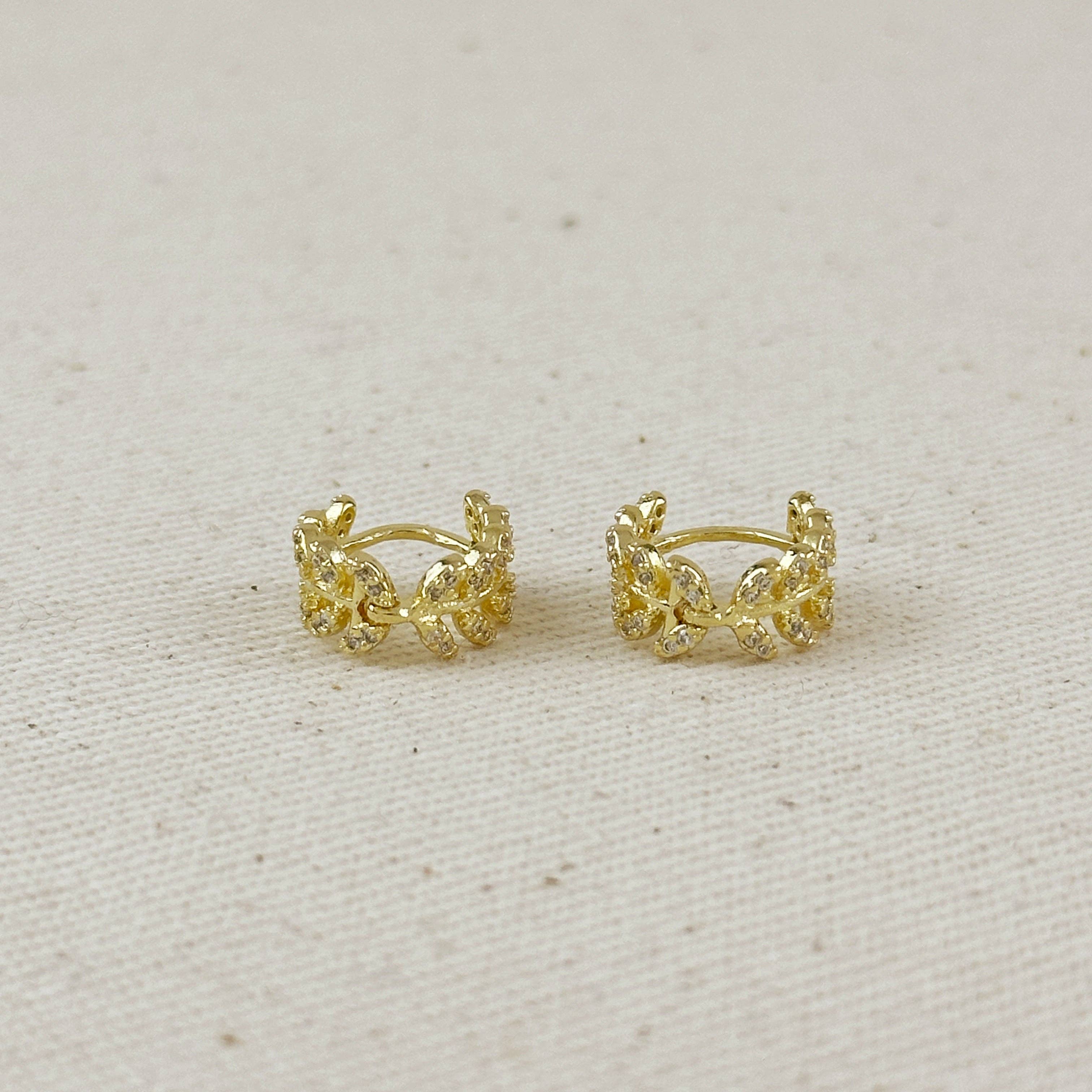 CZ Leaf Clicker Hoop Earrings