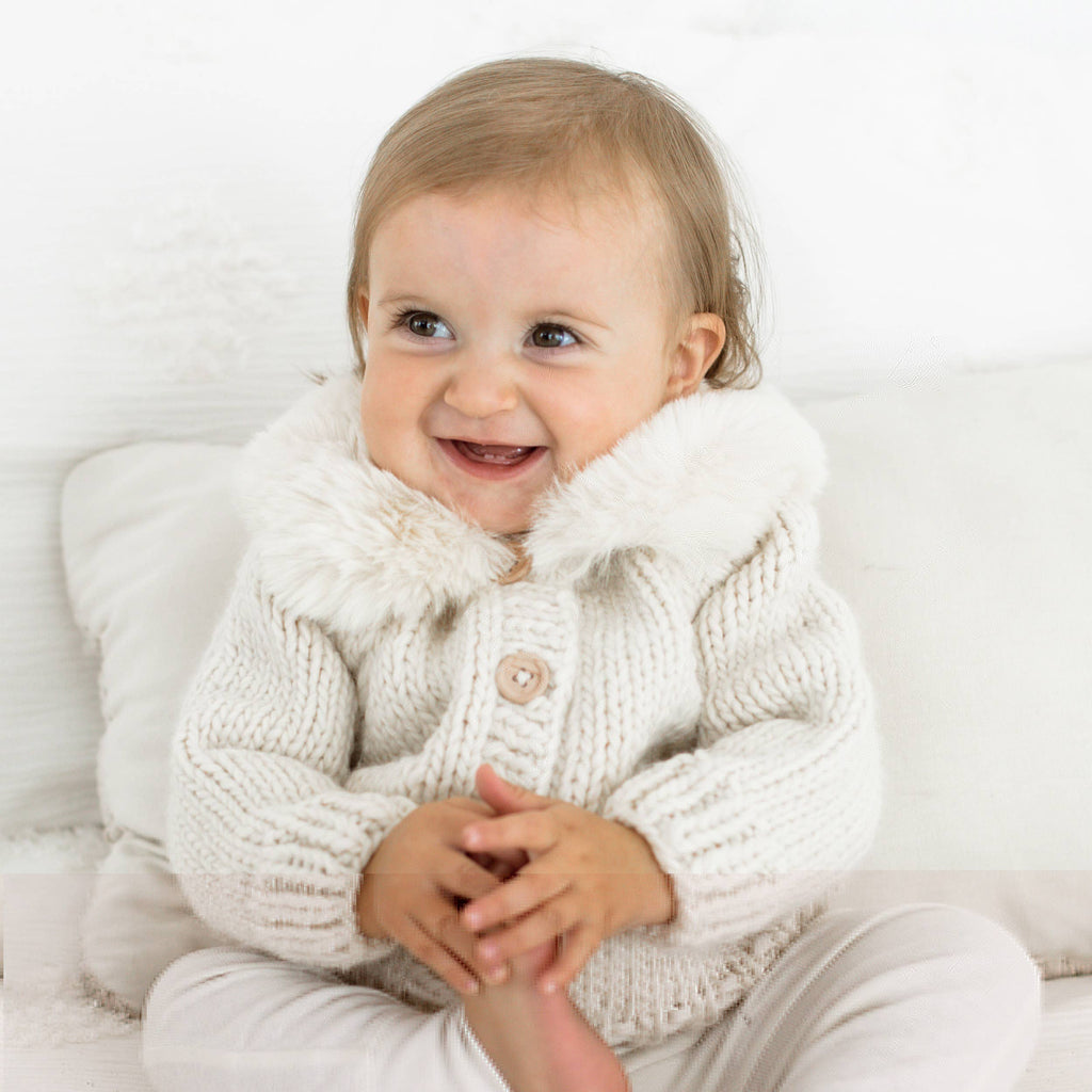 Fur Collar Natural Cardigan Sweater
