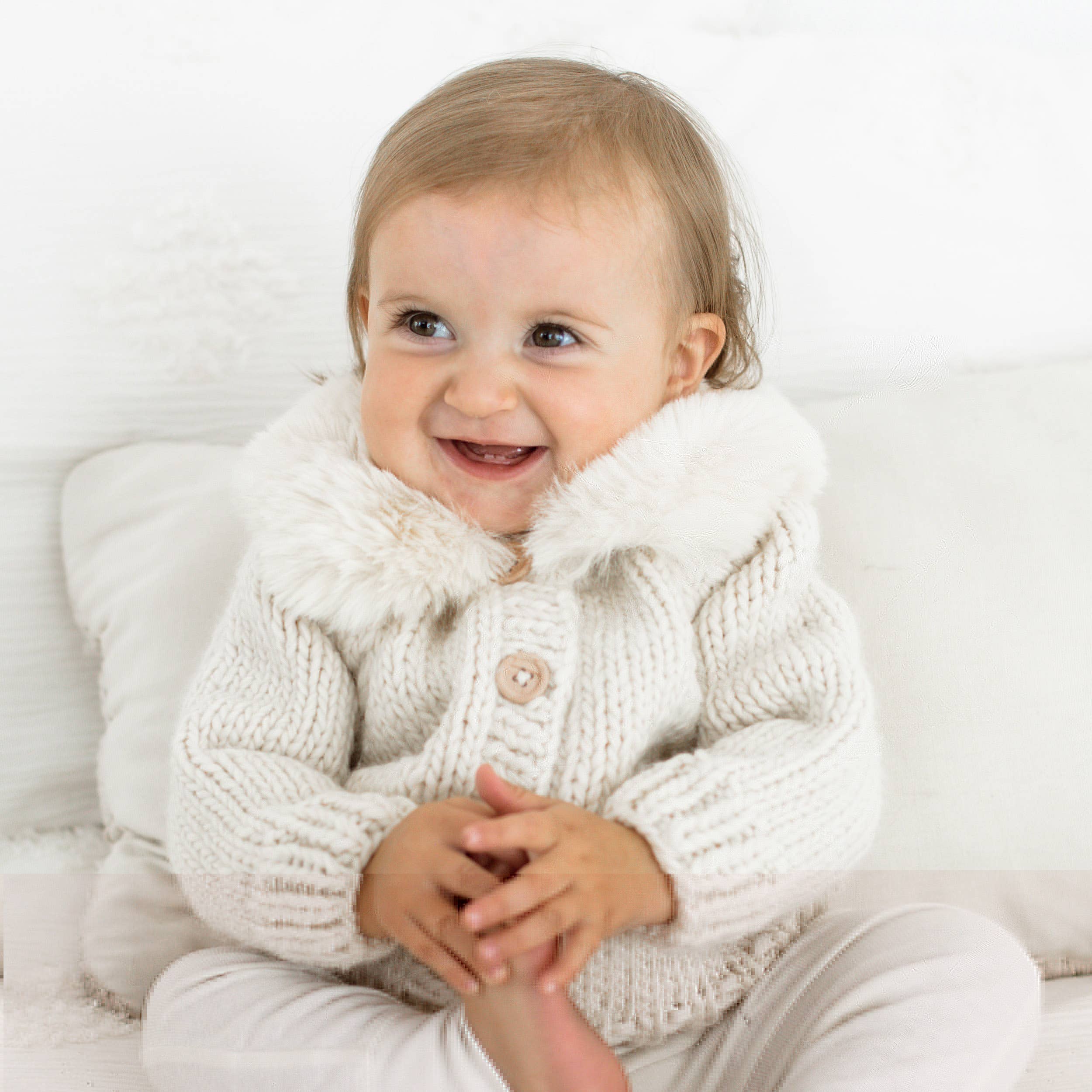 Fur Collar Natural Cardigan Sweater