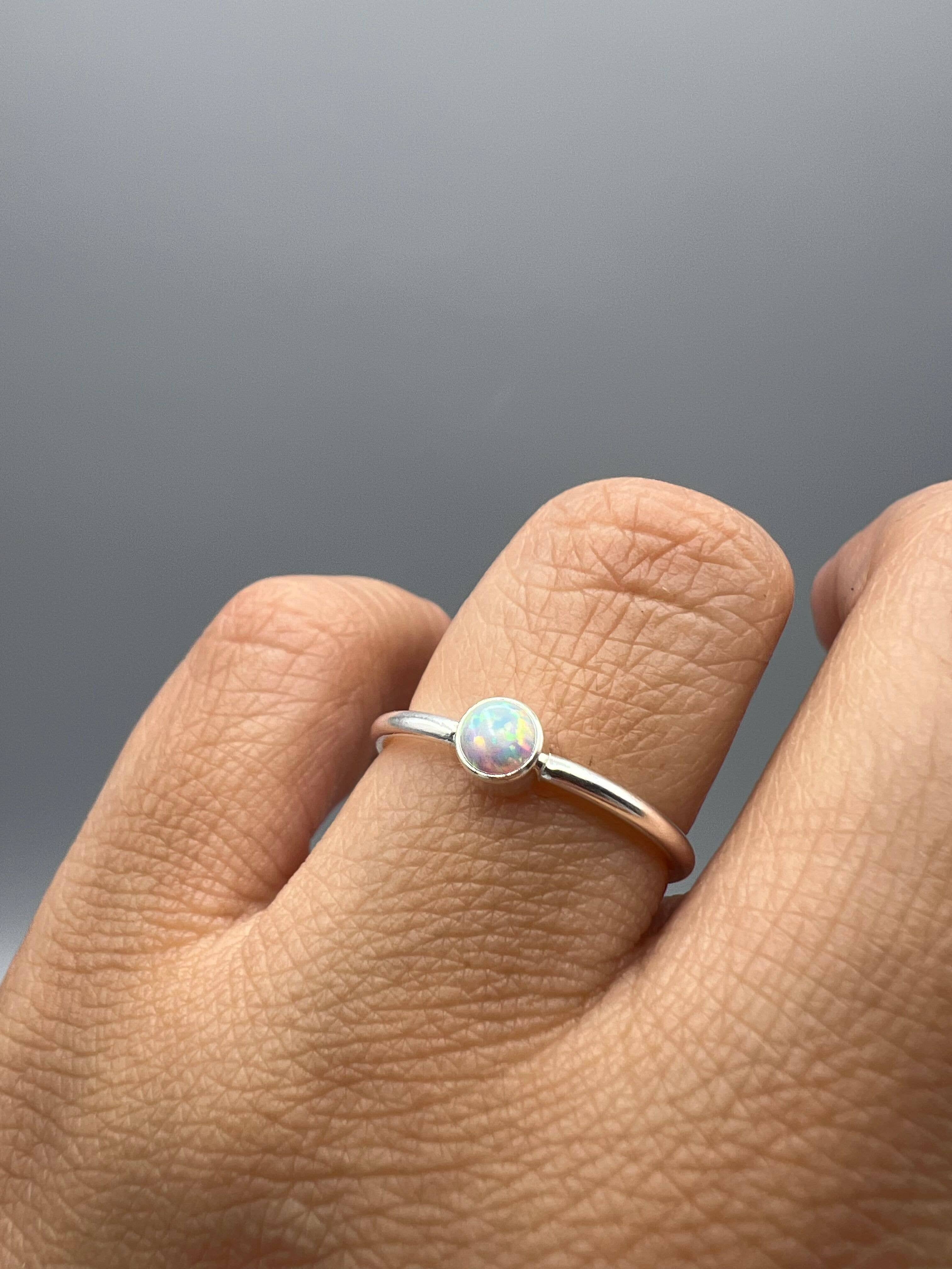 Small Round Faux Opal Bezel Ring