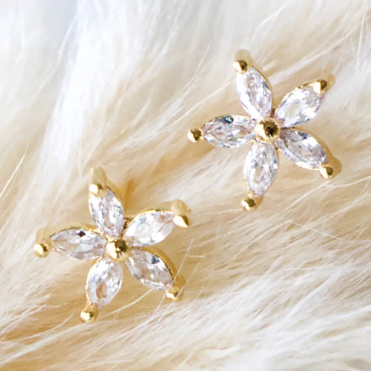 CZ Flower Stud Earrings