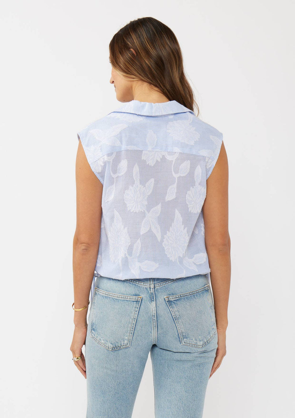 Striped Cotton V-Neck Sleeveless Blouse
