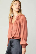 Ruffled Surplice Top W/rib Hem