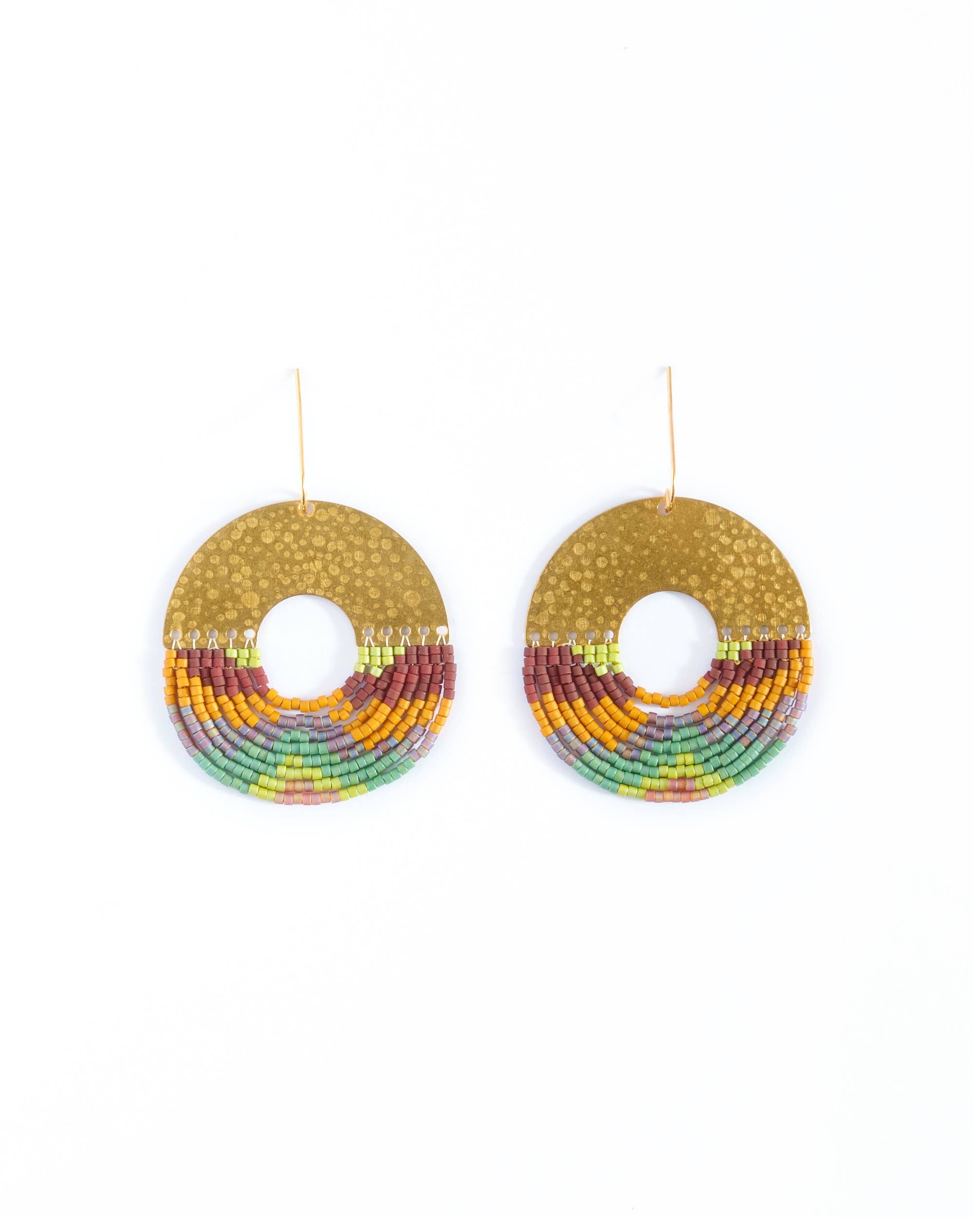 Beaded Handwoven Organic Circular Fringe Earrings (Earth)