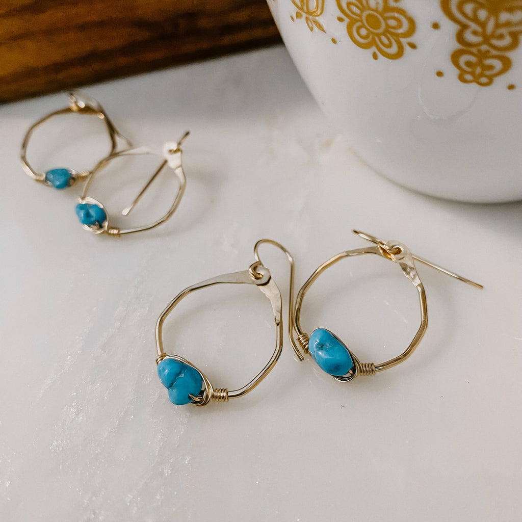 Kingman Turquoise Mini Organic Hoop Earrings