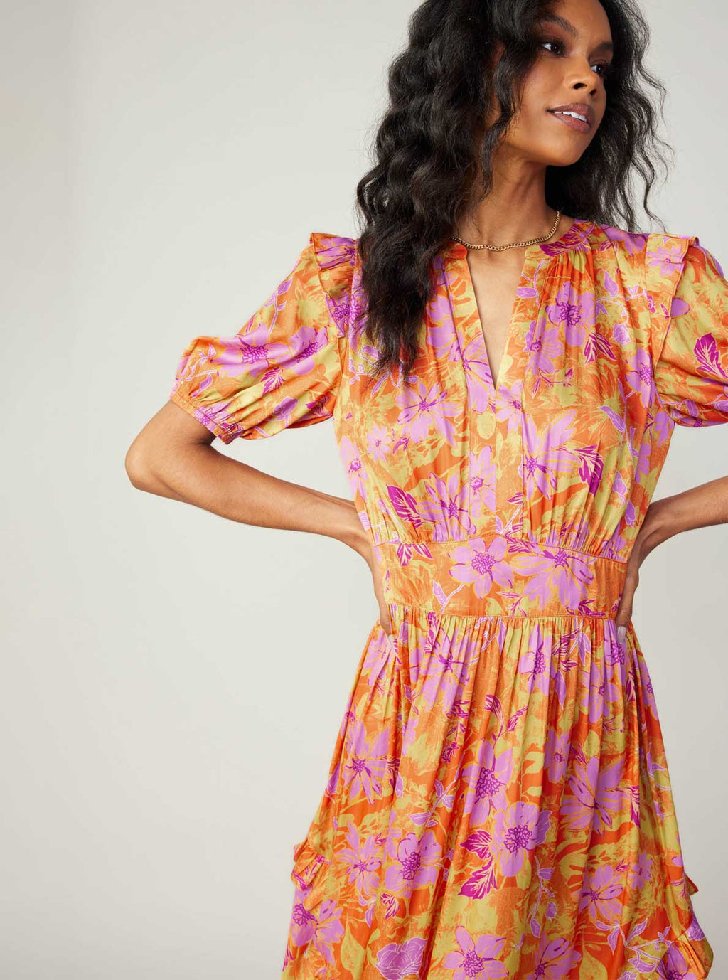 Floral Print Ruffle Detail Midi Dress