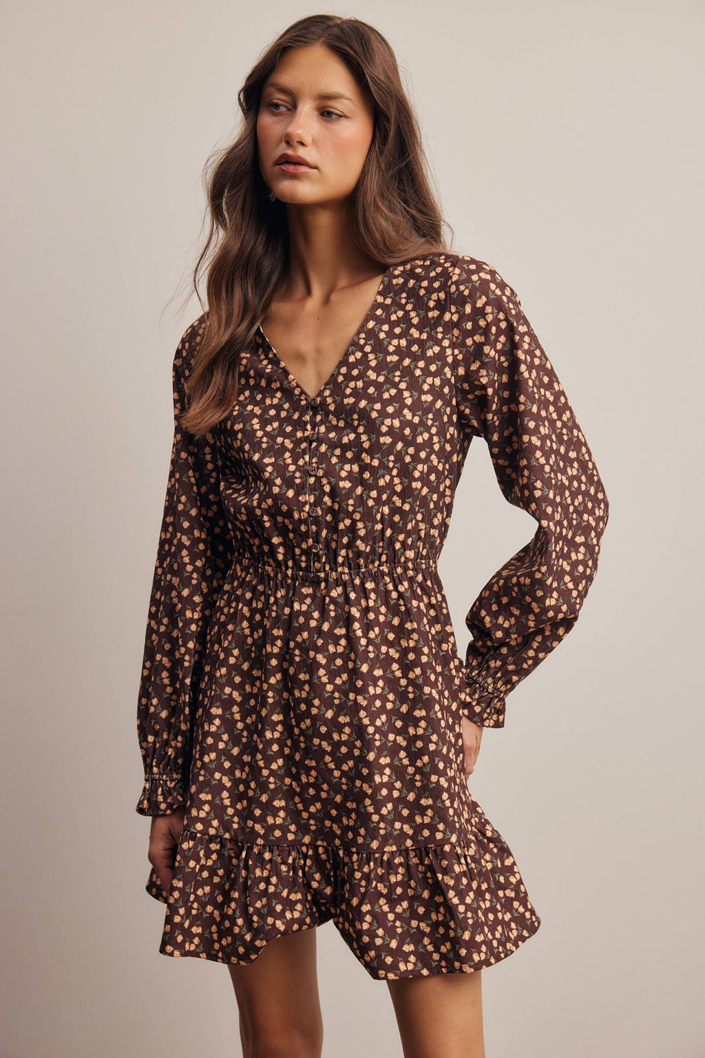 Floral Printed Corduroy Mini Dress