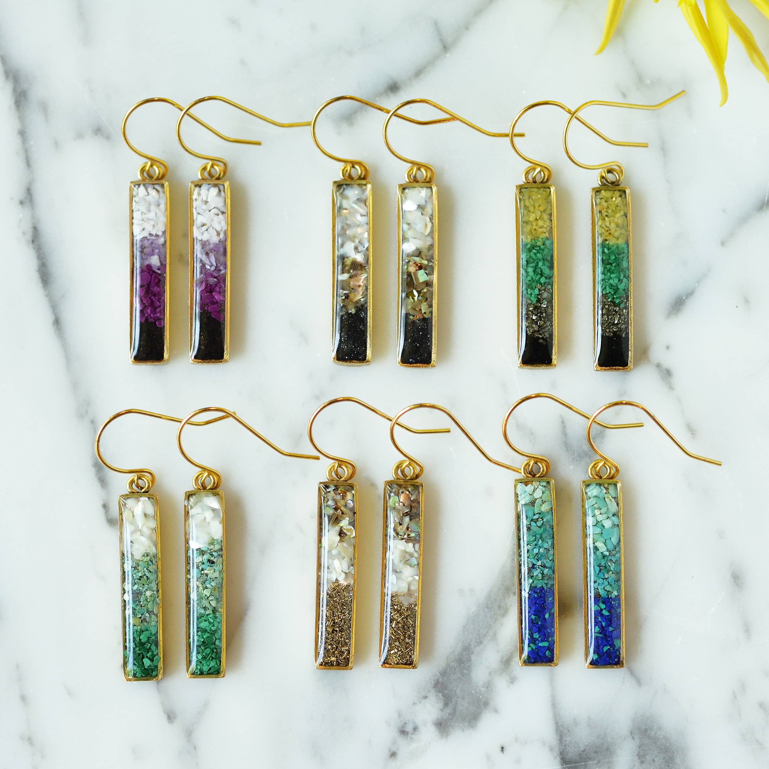 The Colorblock Gradient Gemstone Bar Dangle Earrings