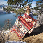Andean Alpaca Wool Blanket - Wildfire - Red/Cream