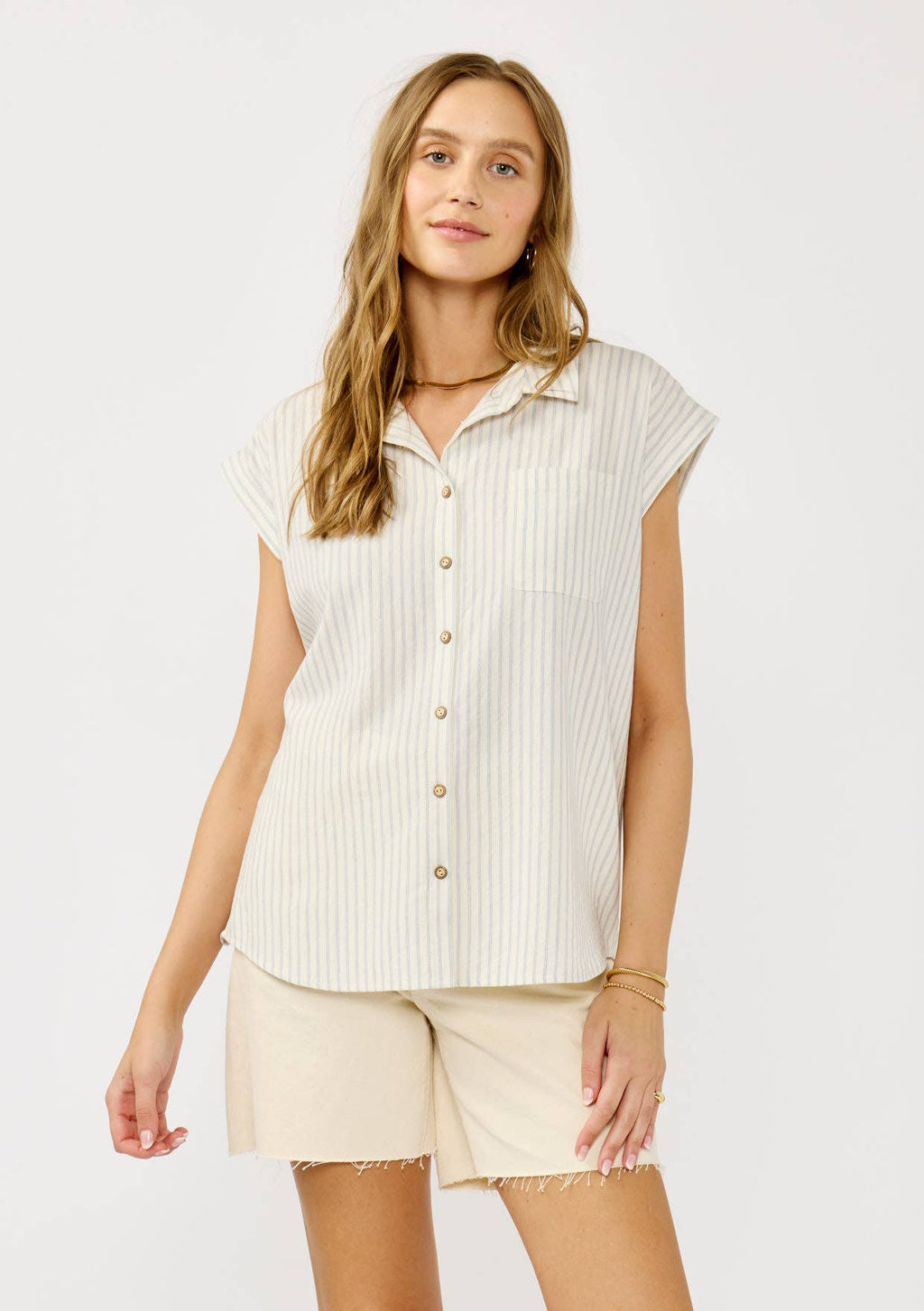Striped Cotton Camp Shirt with Pocket