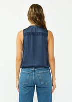 Sleeveless Embroidered Surplice Top with Elastic Hem