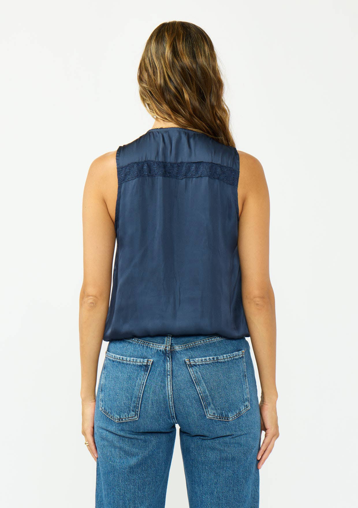 Sleeveless Embroidered Surplice Top with Elastic Hem
