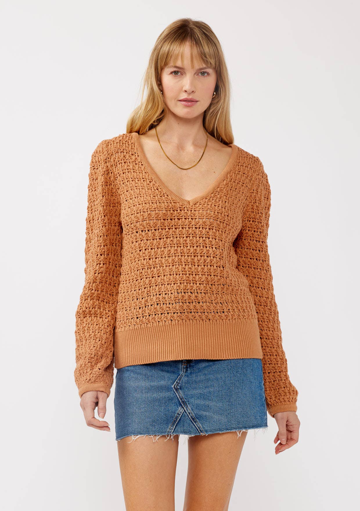 Long Sleeve V-Neck Crochet Sweater