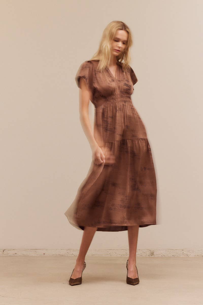 PRINTED RUFFLE MIDI DRESS