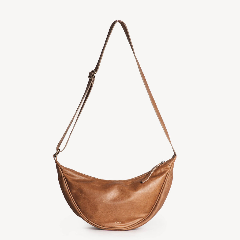 Pebbled Leather Moon Sling Bag - Camel