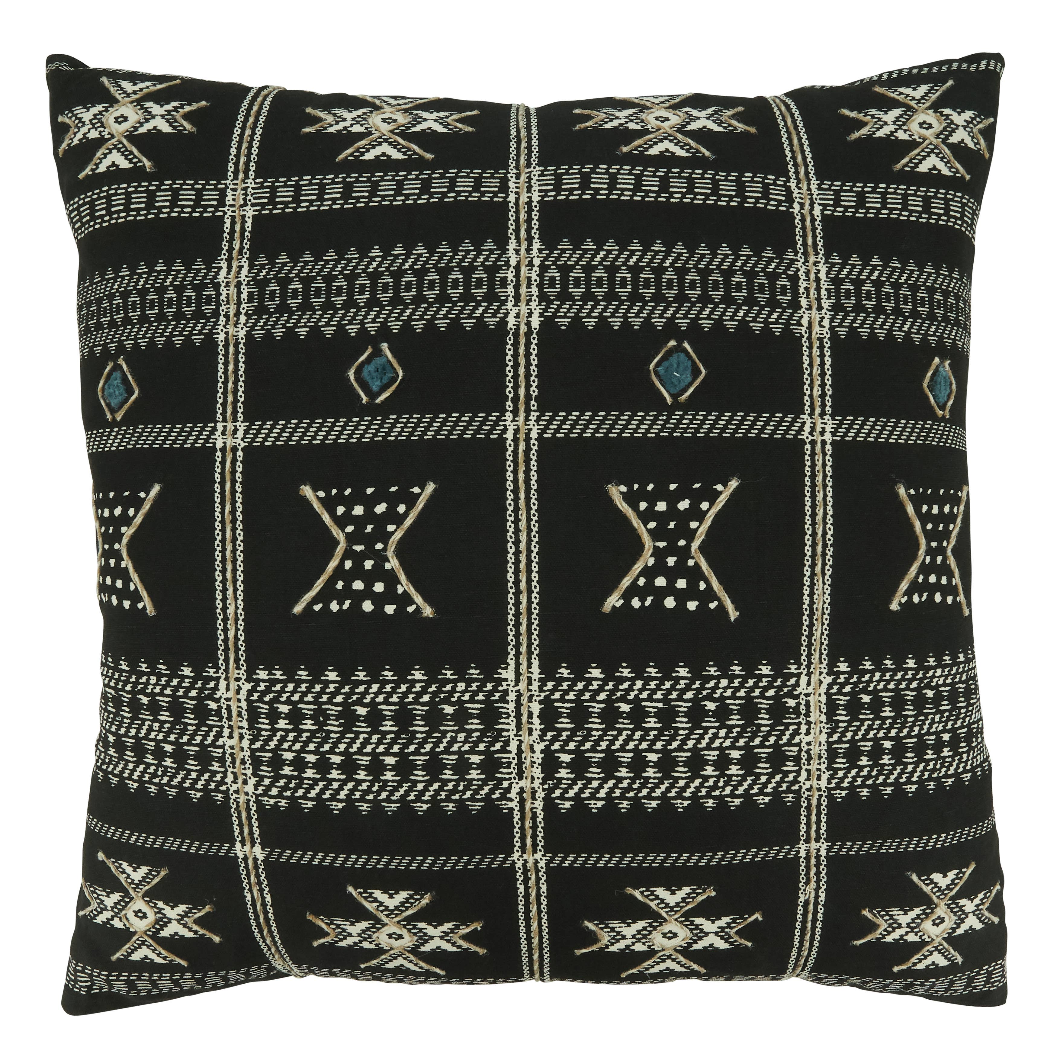 Embroidered Mudcloth Throw Pillow