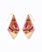 Beaded Handwoven Kaleidoscope Kite Earrings (Pink/Orange)