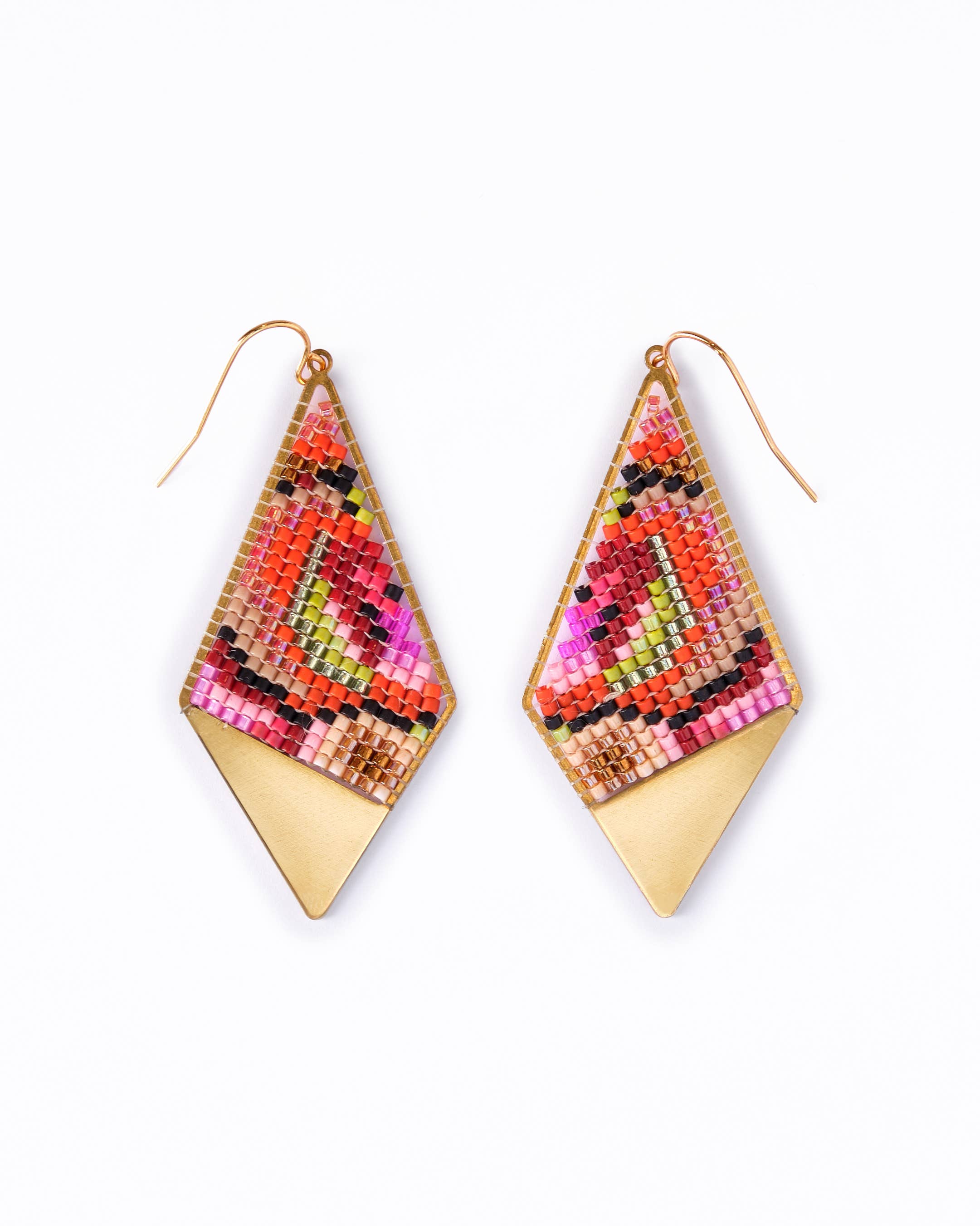 Beaded Handwoven Kaleidoscope Kite Earrings (Pink/Orange)