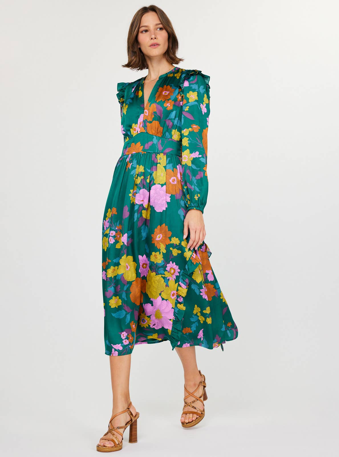 Floral Printed Ruffled Midi Dress